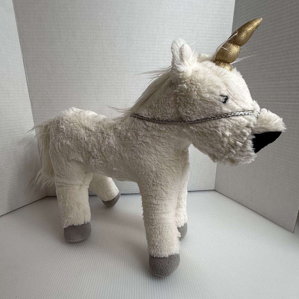 Pottery Barn Kids Plush White Unicorn Stuffed Animal Toy Gold Horn 15" 2015
